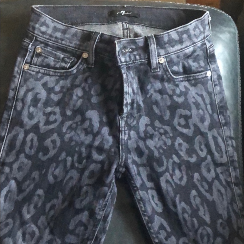 7 For All Mankind dark leopard skinny jeans
